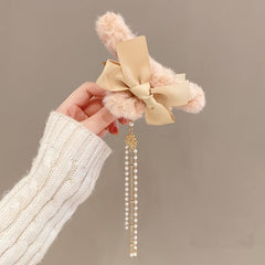 Plush Bow Tassel Hairpin Claw Clip Back Head Grab Clip Female Hairpin