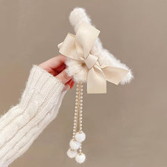 Plush Bow Tassel Hairpin Claw Clip Back Head Grab Clip Female Hairpin
