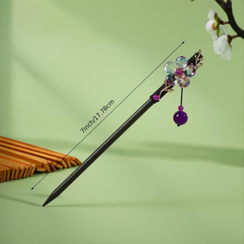 Vintage Cheongsam Hairpin Small Flower Leaves Tassel Wooden Hairpin