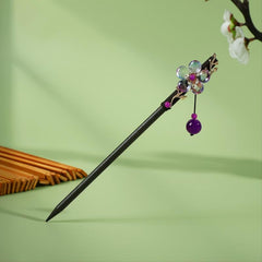 Vintage Cheongsam Hairpin Small Flower Leaves Tassel Wooden Hairpin