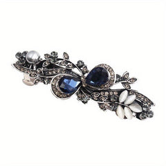 Vintage Rhinestone Flower Hair Clip French Barrette Faux Pearl Head Jewelry