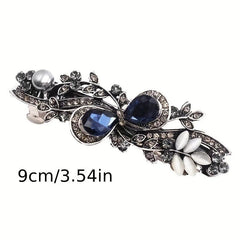 Vintage Rhinestone Flower Hair Clip French Barrette Faux Pearl Head Jewelry