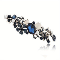 Vintage Rhinestone Flower Hair Clip French Barrette Faux Pearl Head Jewelry