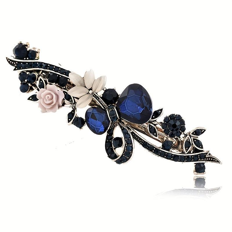 Vintage Rhinestone Flower Hair Clip French Barrette Faux Pearl Head Jewelry