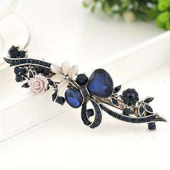 Vintage Rhinestone Flower Hair Clip French Barrette Faux Pearl Head Jewelry