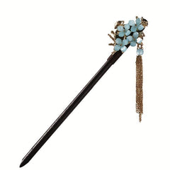 Flower Chinese Style Hairpin Golden Chain Pendant Wooden Hair Stick Ponytail Hol
