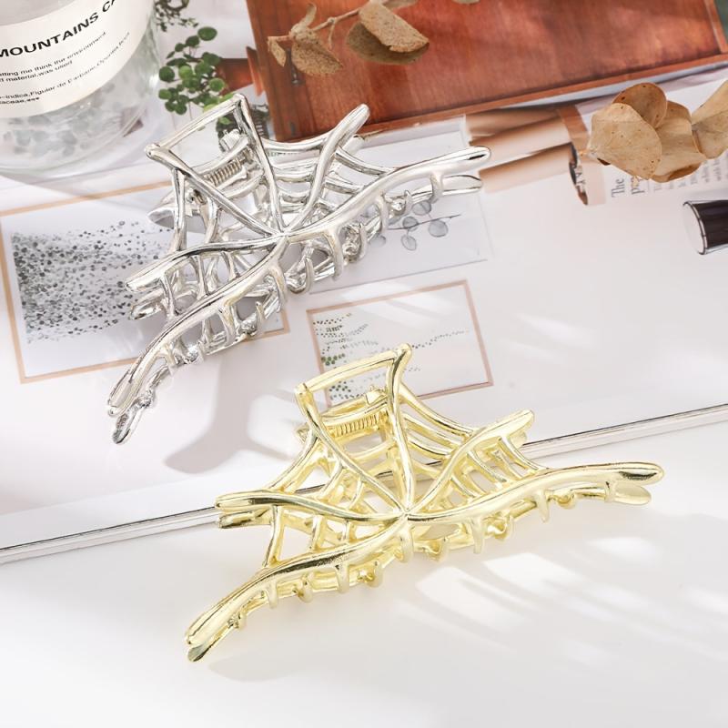 Alloy Spider Web Hair Claw Clip Golden Silver Non Slip Strong Hold