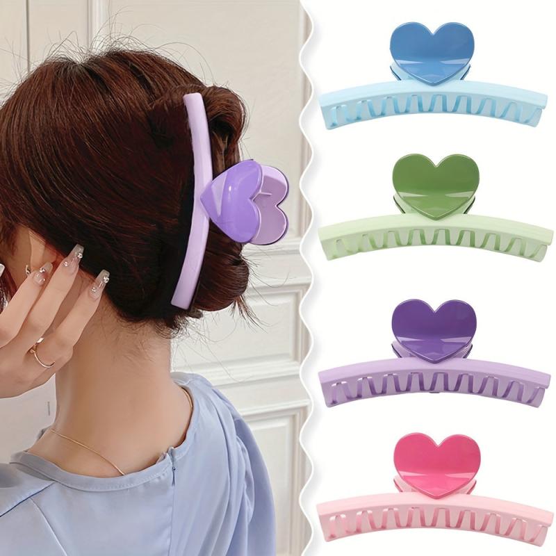 Glossy Hair Claw Heart Decor Sweet Hair Clip Ponytail Holder