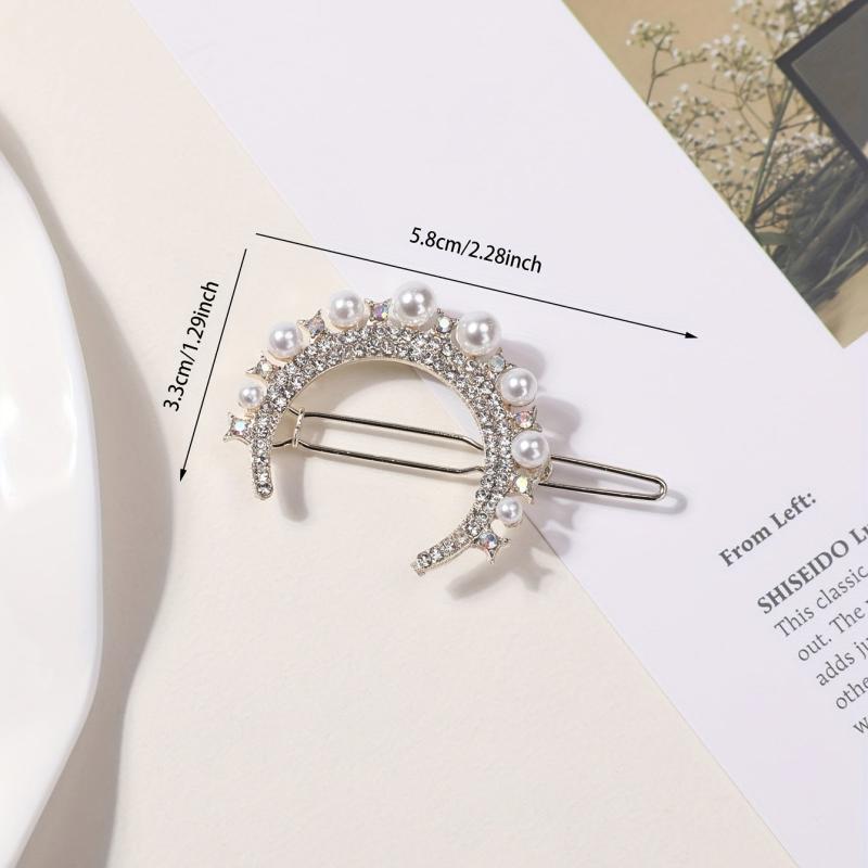 Rhinestone Faux Pearl Barrette Hair Clip for Women Girls