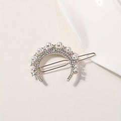 Rhinestone Faux Pearl Barrette Hair Clip for Women Girls