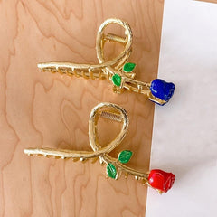 Red Rose Hair Claw Clip Golden Metal Non Slip Strong Hold Grip Hair Jaw Clip