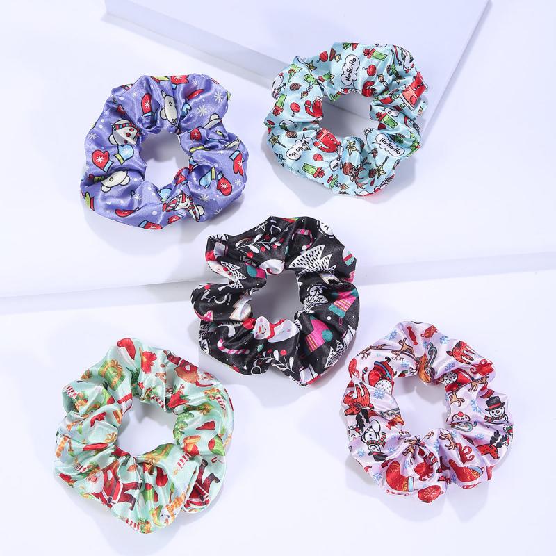 5pcs Christmas Charm Scrunchie Hair Tie Ponytail Holder