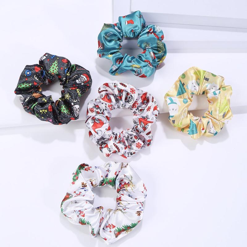5pcs Christmas Charm Scrunchie Hair Tie Ponytail Holder