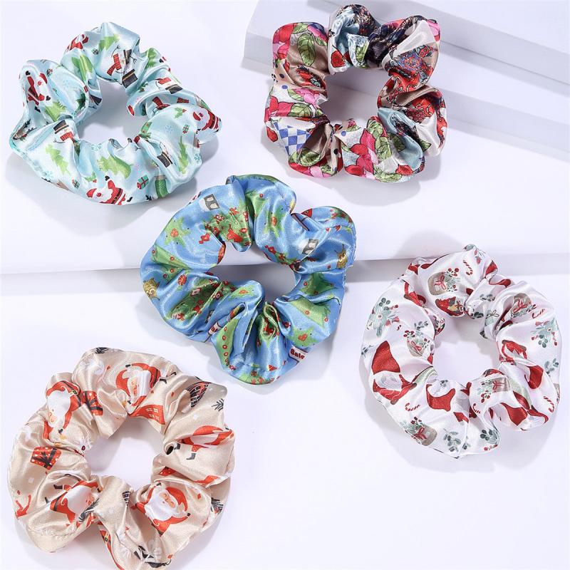 5pcs Christmas Charm Scrunchie Hair Tie Ponytail Holder