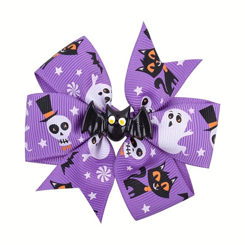 5pcs Pumpkin Skull Bow Hair Clip Halloween Hair Decoration