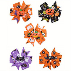 5pcs Pumpkin Skull Bow Hair Clip Halloween Hair Decoration