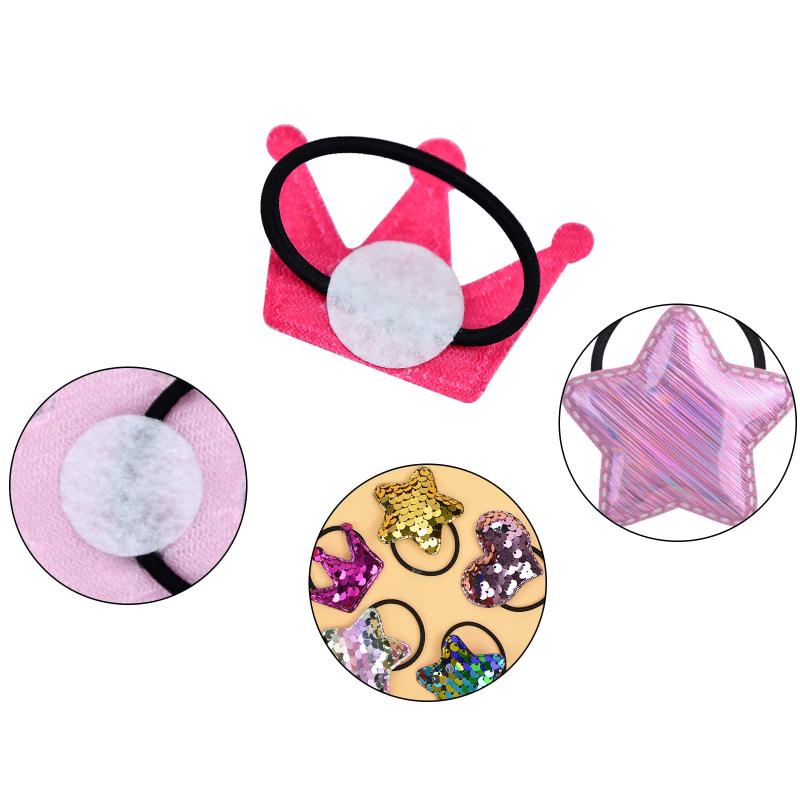Girls Glitter Sequin Hair Tie Cartoon Crown Star Hair Rope Elastic Ponytail