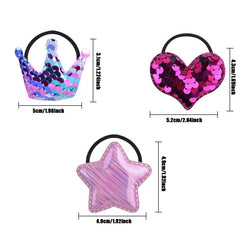 Girls Glitter Sequin Hair Tie Cartoon Crown Star Hair Rope Elastic Ponytail