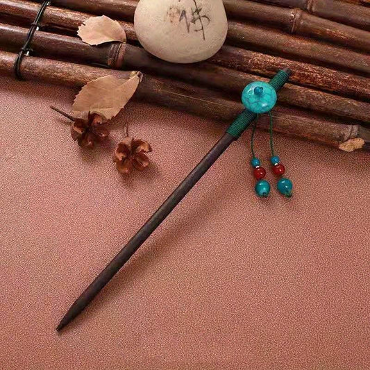 Ancient Style Sandalwood Hairpin Tassel Wooden Hair Stick Ponytail Holder