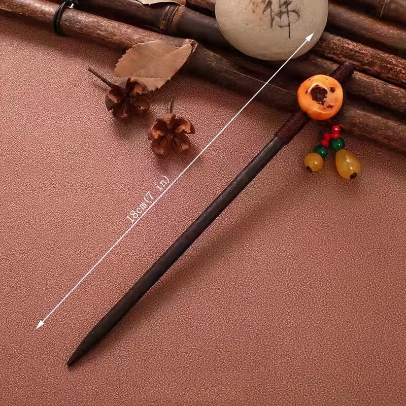 Ancient Style Sandalwood Hairpin Tassel Wooden Hair Stick Ponytail Holder