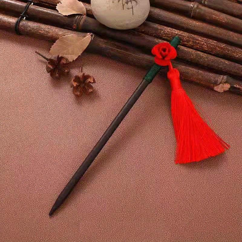 Ancient Style Sandalwood Hairpin Tassel Wooden Hair Stick Ponytail Holder