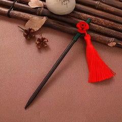 Ancient Style Sandalwood Hairpin Tassel Wooden Hair Stick Ponytail Holder