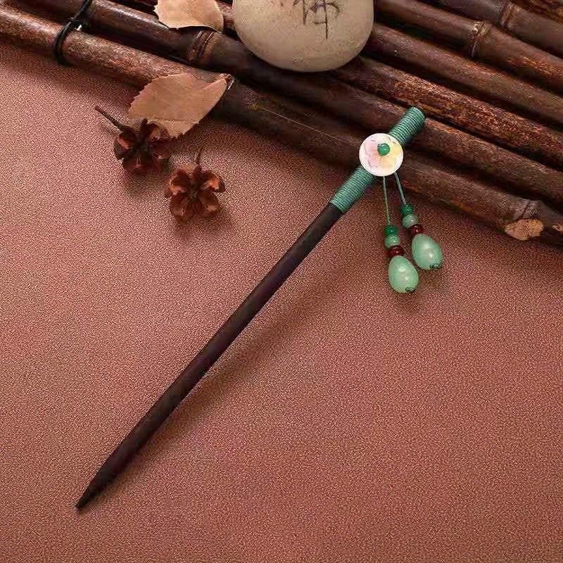 Ancient Style Sandalwood Hairpin Tassel Wooden Hair Stick Ponytail Holder