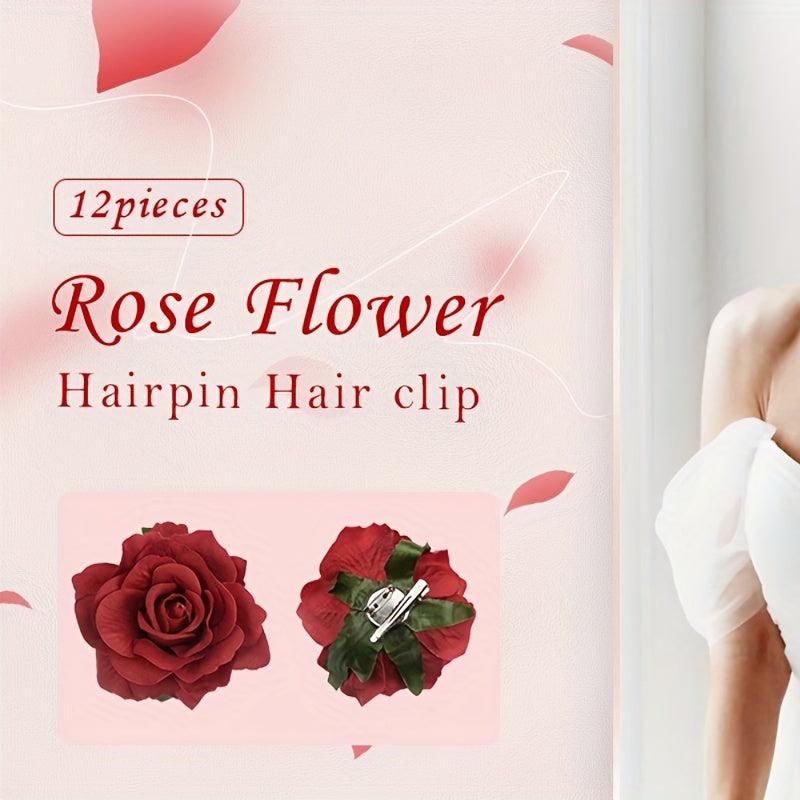 12pcs Rose Hair Clip Hawaiian Style Hair Accessories