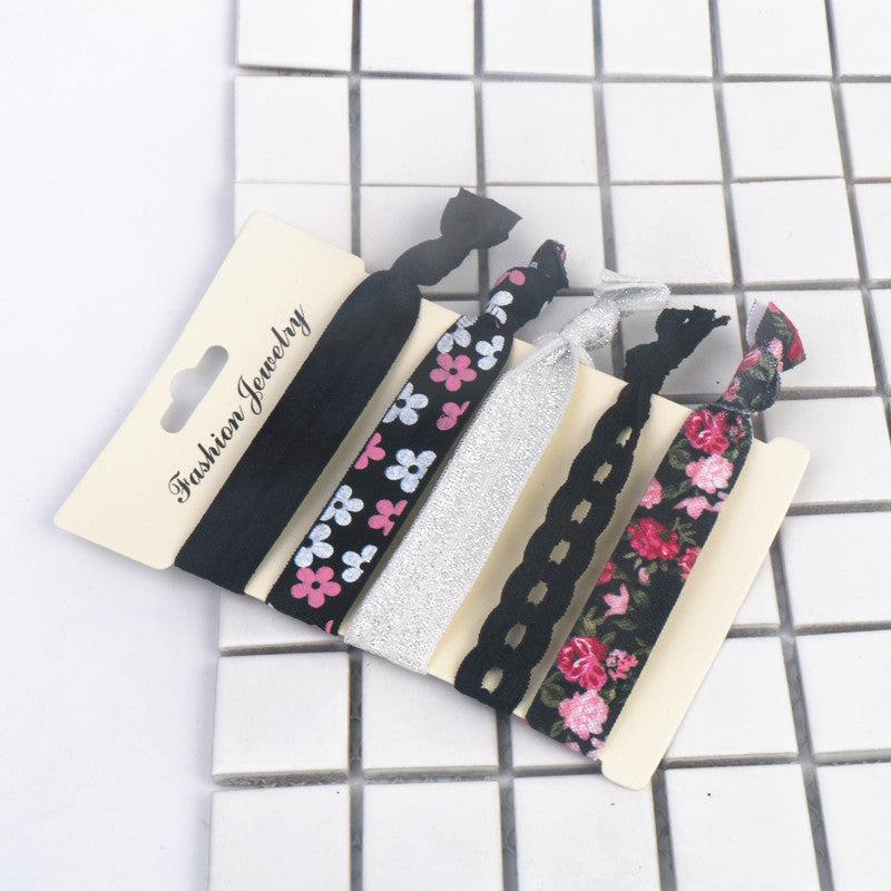 5pcs Knotted Hair Rope Floral Ribbon Hair Tie Hair Ring Elastic Ponytail Holder