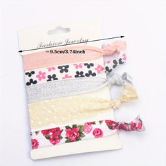 5pcs Knotted Hair Rope Floral Ribbon Hair Tie Hair Ring Elastic Ponytail Holder