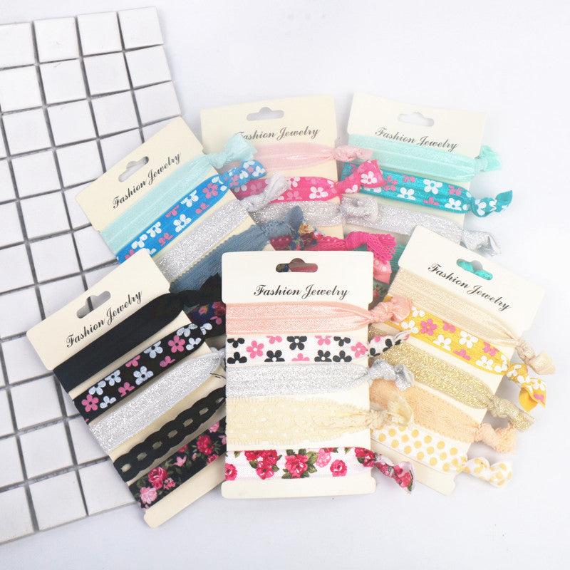 5pcs Knotted Hair Rope Floral Ribbon Hair Tie Hair Ring Elastic Ponytail Holder