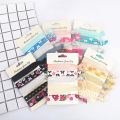 5pcs Knotted Hair Rope Floral Ribbon Hair Tie Hair Ring Elastic Ponytail Holder