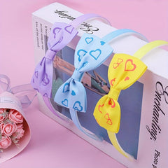 Baby Girls Heart Printed Bow Headband Nonslip Hair Band