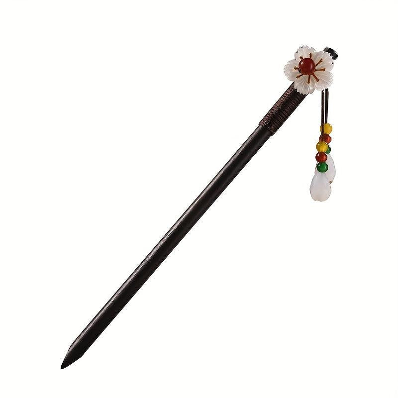Chinese Floral Hairpin Wooden Hair Stick Ponytail Holder Accessories