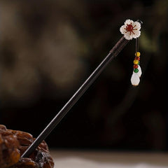 Chinese Floral Hairpin Wooden Hair Stick Ponytail Holder Accessories
