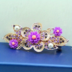 Colorful Flower Girls Hair Clip Barrette Rhinestone Faux Pearls Decor Hairpin