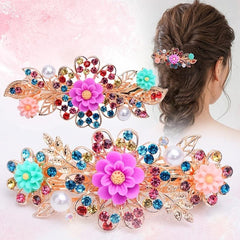 Colorful Flower Girls Hair Clip Barrette Rhinestone Faux Pearls Decor Hairpin