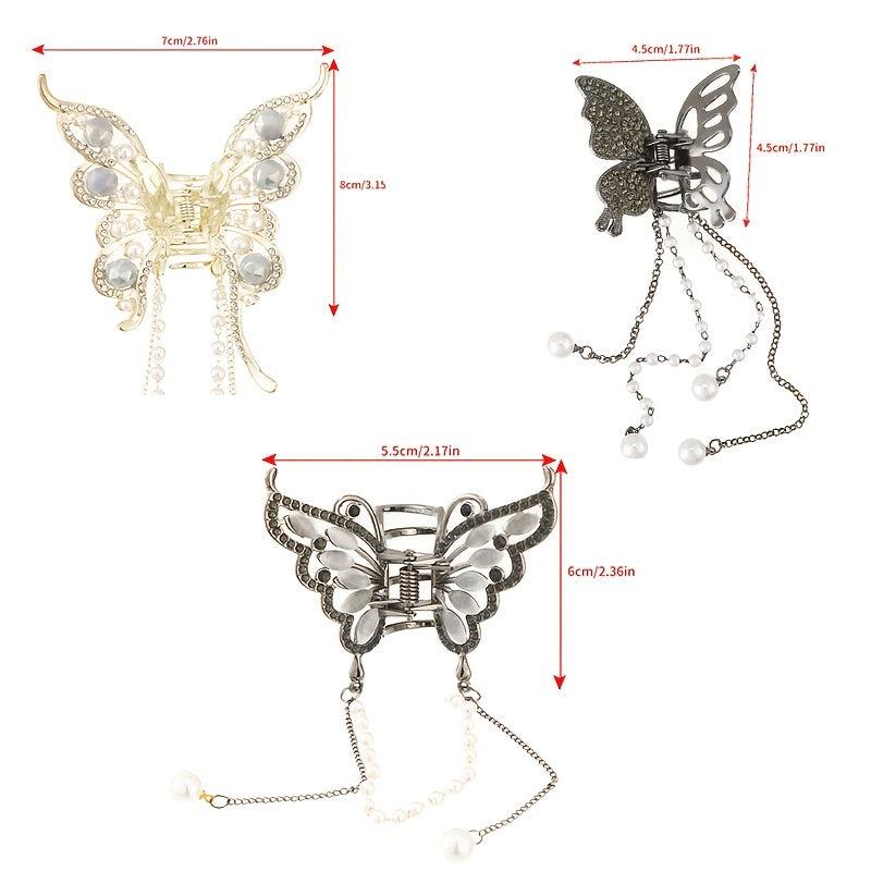 Butterfly Rhinestone Hair Claw Clip with Tassel - Golden