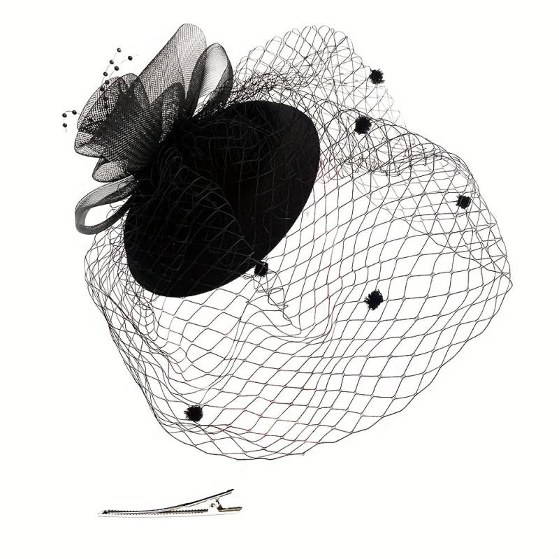 Mesh Faux Feather Hat Duck Billed Clip Veil Head Piece Hair Accessories