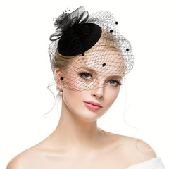 Mesh Faux Feather Hat Duck Billed Clip Veil Head Piece Hair Accessories