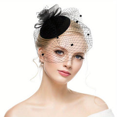 Mesh Faux Feather Hat Duck Billed Clip Veil Head Piece Hair Accessories
