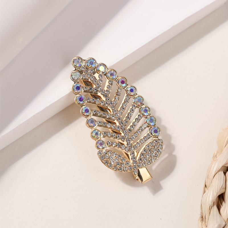 Rhinestone Leaf Hair Clip Glitter Duck Billed Clip Style Hair Clip