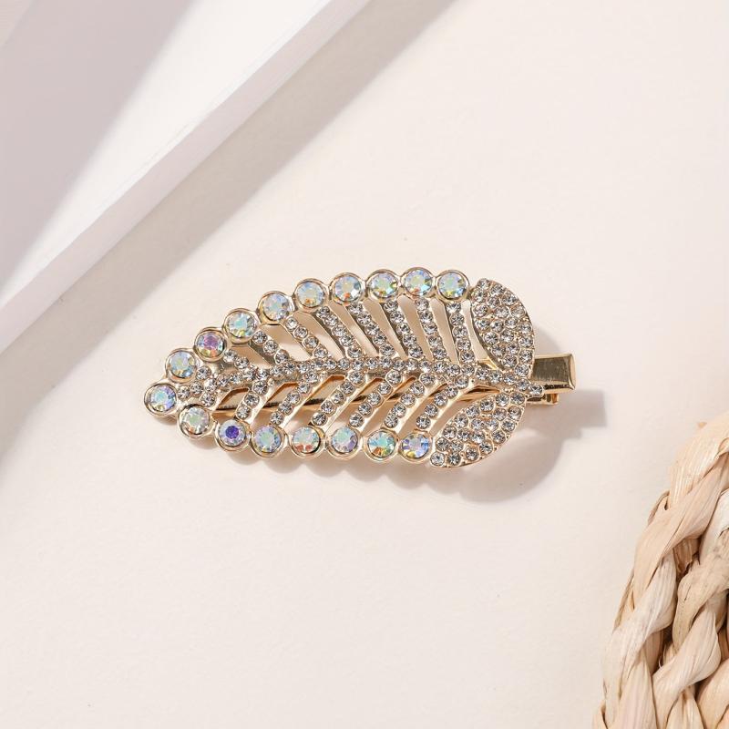 Rhinestone Leaf Hair Clip Glitter Duck Billed Clip Style Hair Clip