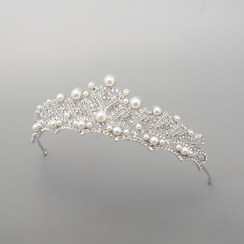 Baroque Bridal Tiara Rhinestone Faux Pearl Crown Headdress
