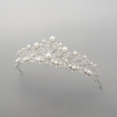 Baroque Bridal Tiara Rhinestone Faux Pearl Crown Headdress