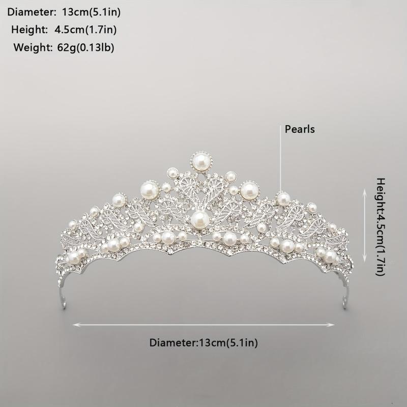 Baroque Bridal Tiara Rhinestone Faux Pearl Crown Headdress