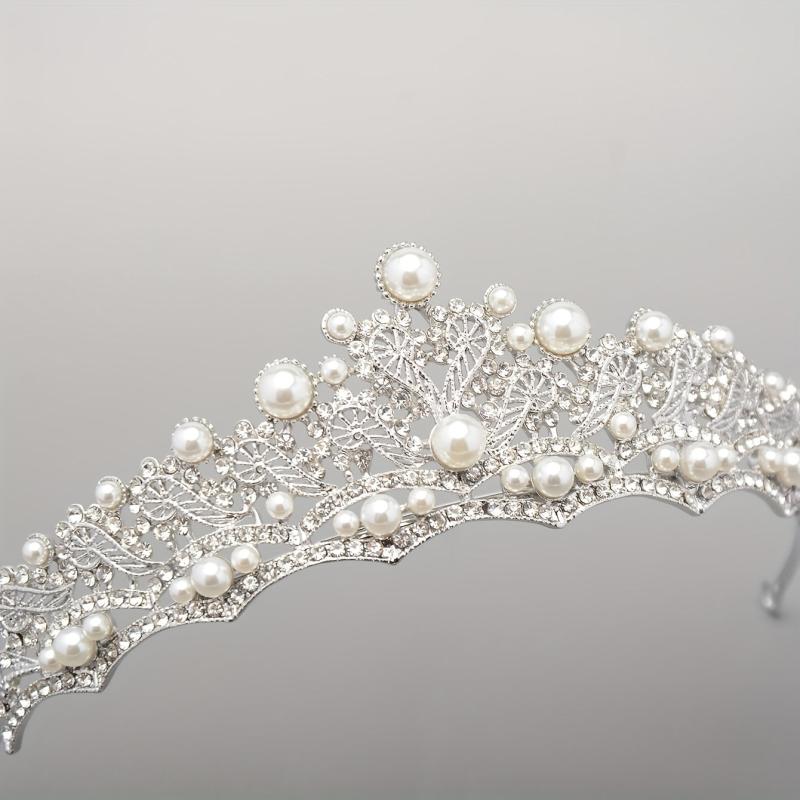 Baroque Bridal Tiara Rhinestone Faux Pearl Crown Headdress