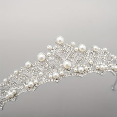 Baroque Bridal Tiara Rhinestone Faux Pearl Crown Headdress