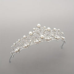 Baroque Bridal Tiara Rhinestone Faux Pearl Crown Headdress