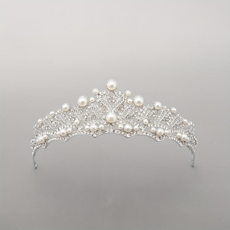 Baroque Bridal Tiara Rhinestone Faux Pearl Crown Headdress
